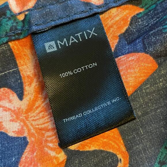 NWT Dark Blue & Orange Hibiscus Print Button Down Shirt (XXL) - Picture 8 of 8